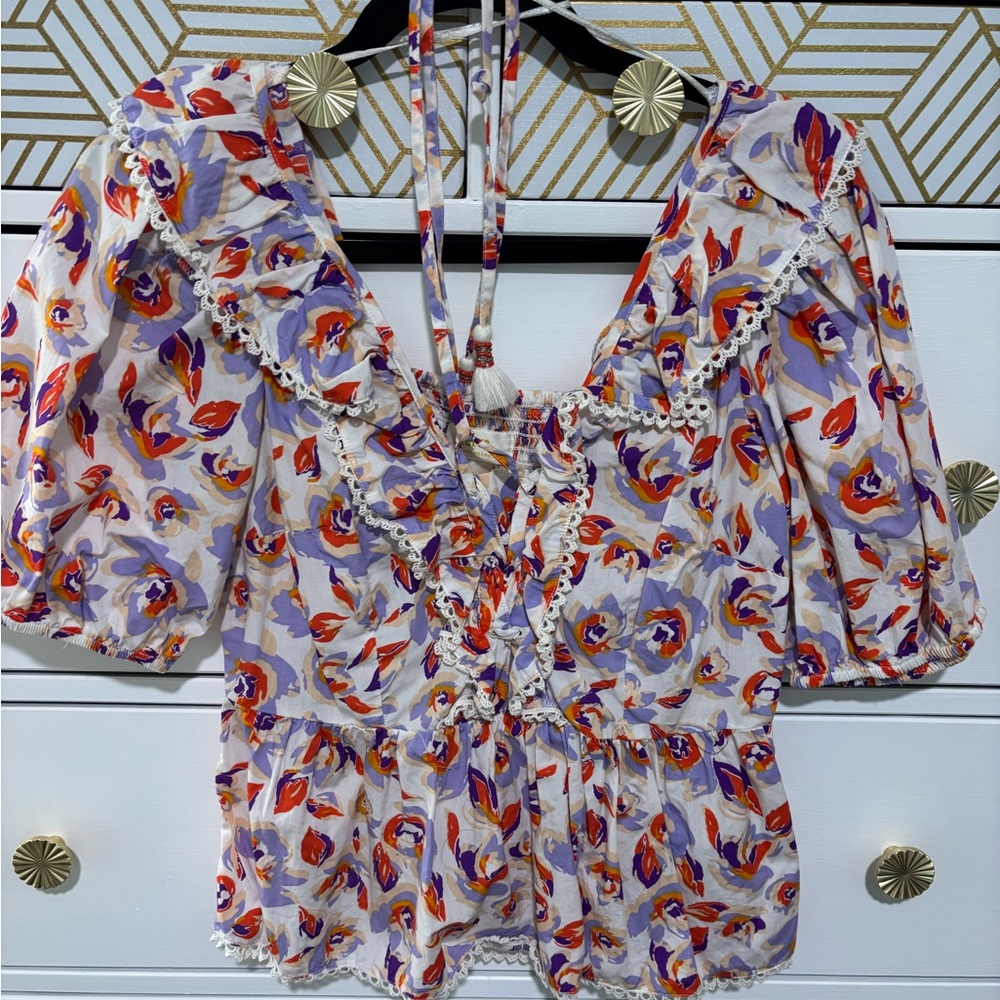 Maeve Multicolor Floral Blouse with Ruffles